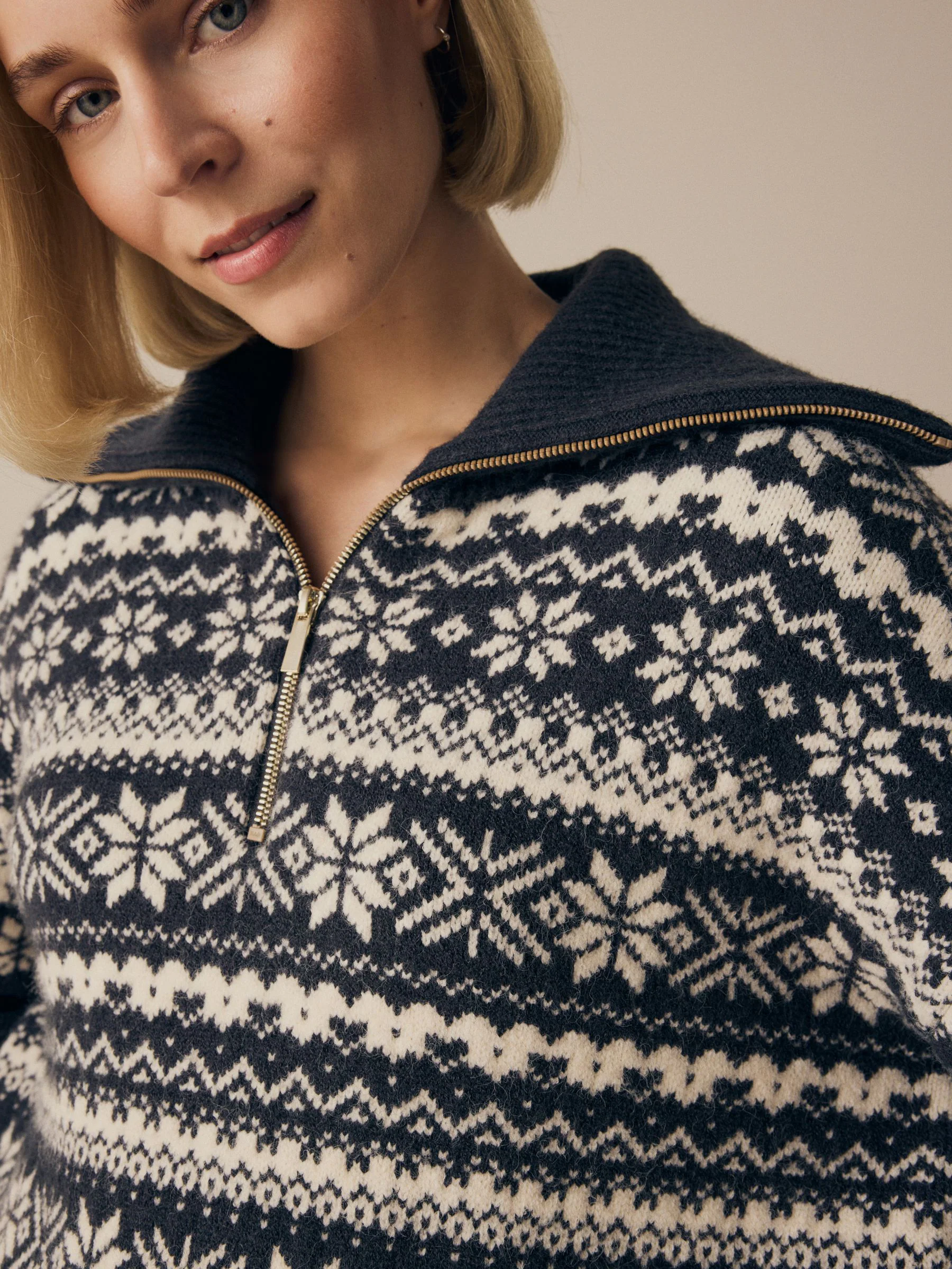 Zwart/wit - Matching Family kersttrui voor dames met Fairisle-patroon