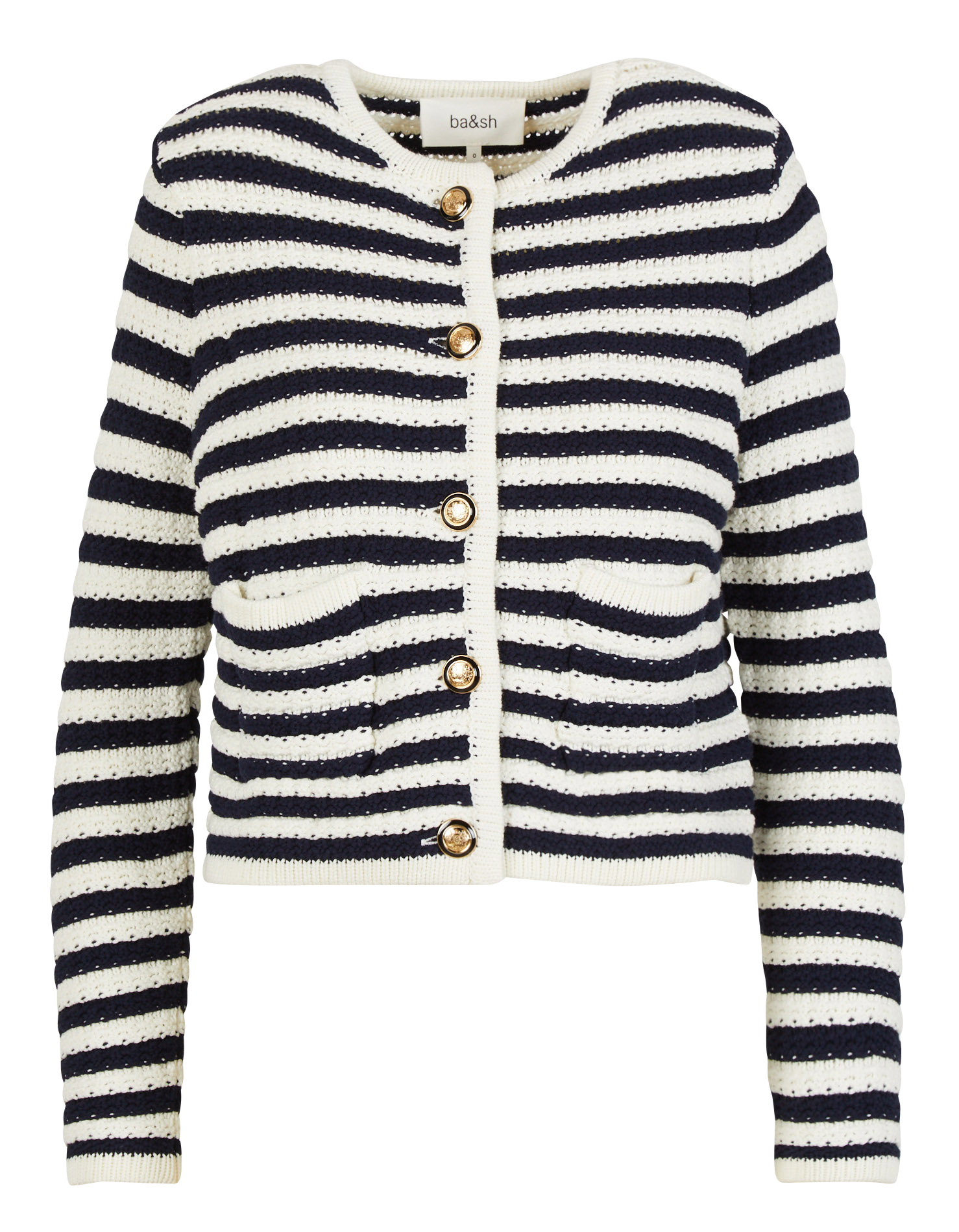 GASPARD - Gilet col rond rayé en coton mélangé | Beige