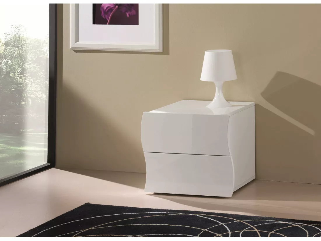 Table de chevet Dchies, Table de nuit avec 2 tiroirs, Armoire de chambre, 100% Made in Italy, 50x40h41 cm, Blanc brillant