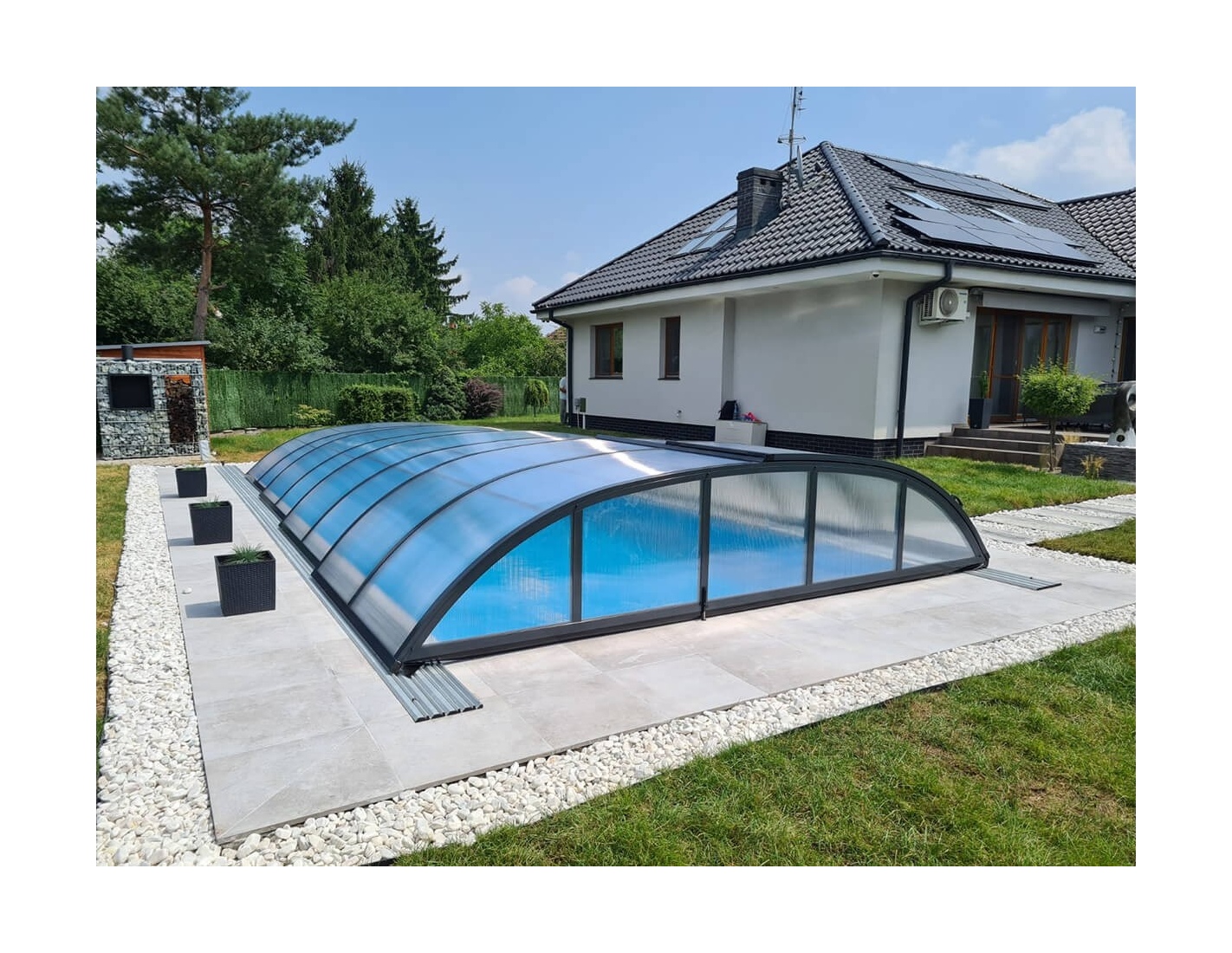 Abri de piscine horizon - 8,61x4,20 m - polycarbonate alvéolaire 8 mm - couleur ral7016 graphite