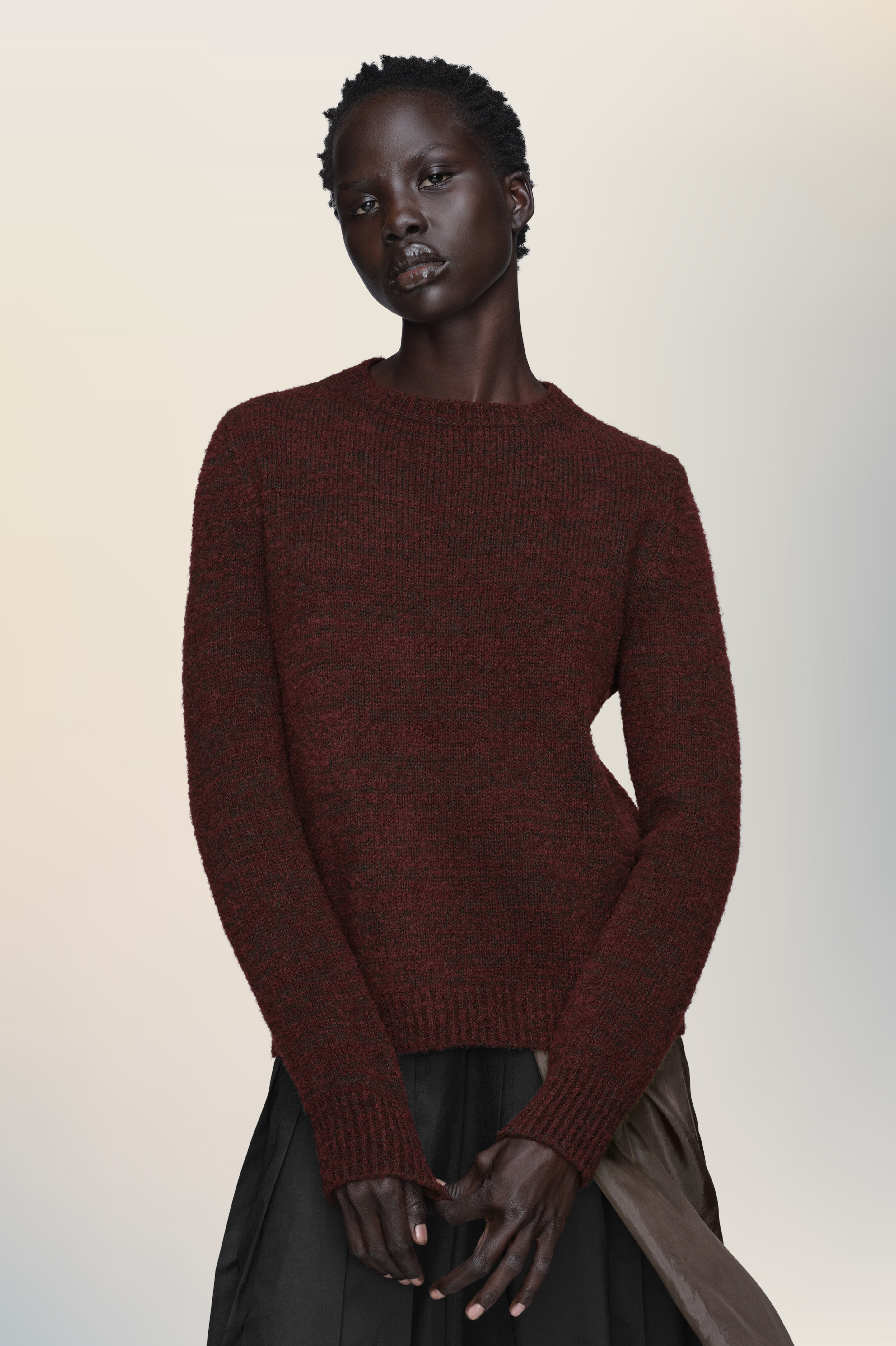 Haut en maille à col rond rouge en laine pour femme