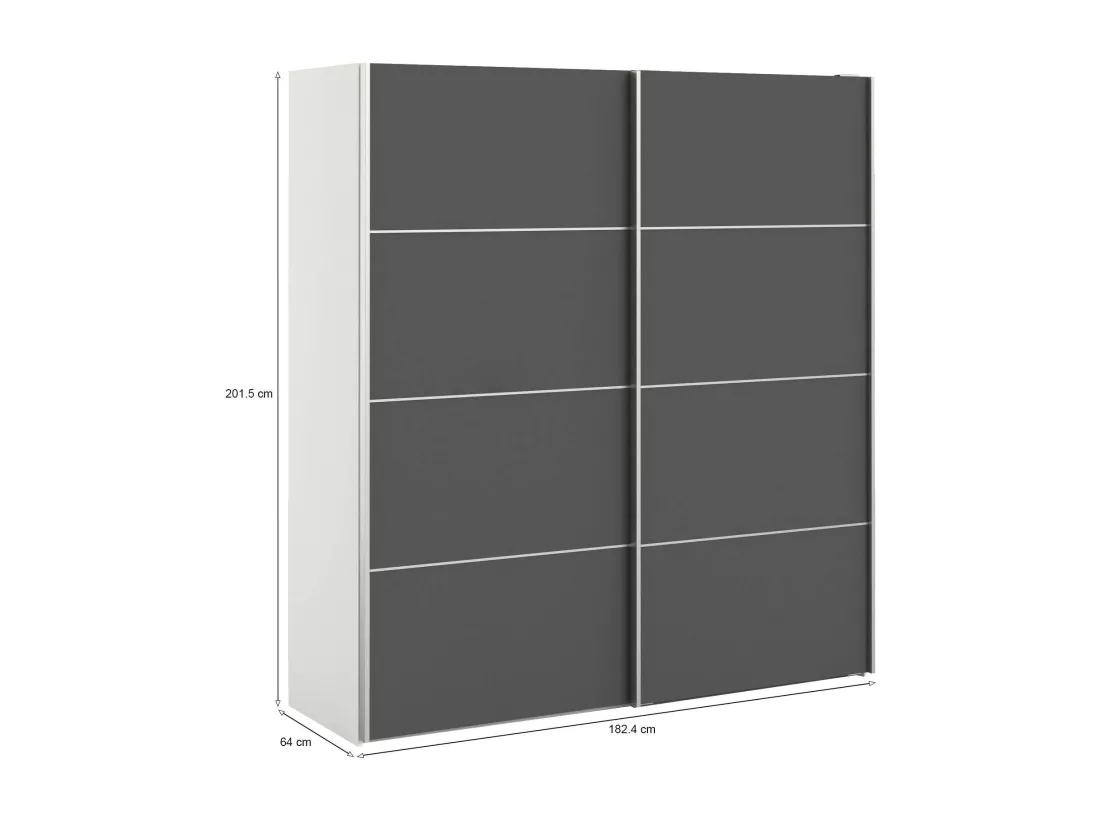 Garde-robe 2 portes Accadia, Meubles de chambre, Penderie de plain-pied, Placard à vêtements, 182x64 h202 cm, Gris et Blanc