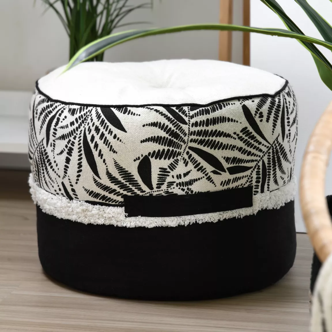 Coussin de sol rond coton haut (40 x 30 cm) Ziana Noir