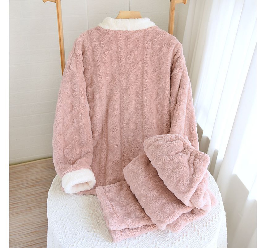 molpes - Bijpassende pyjamaset voor koppels: flanellen top met lange mouwen en knopen + broek