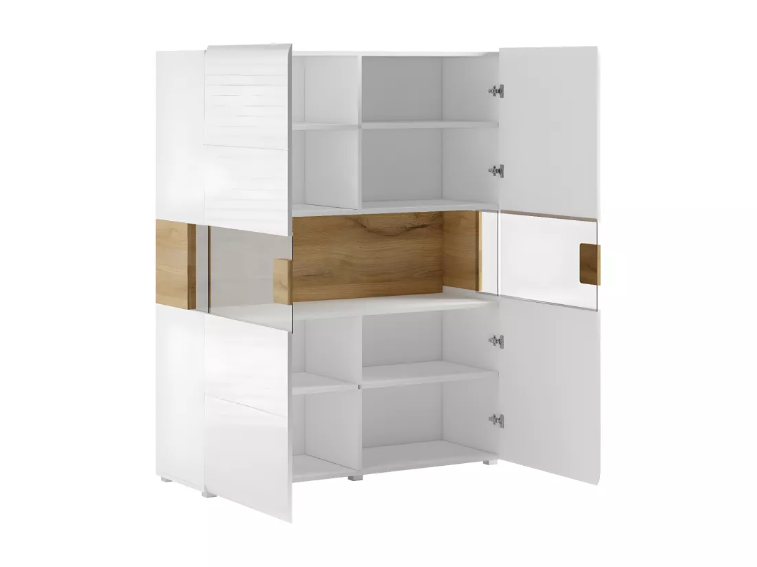 Vaisselier 2 portes avec LED Jules Blanc et Bois