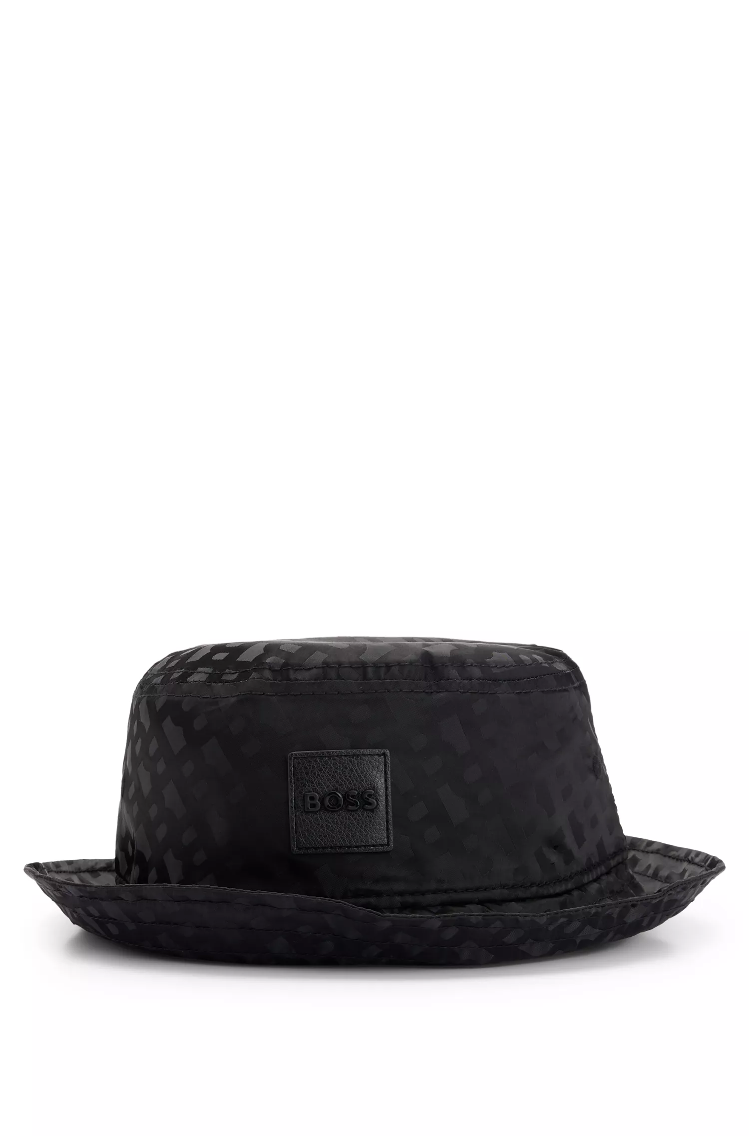 Chapéu bucket BOSS com monograma preto e emblema com o logotipo.
