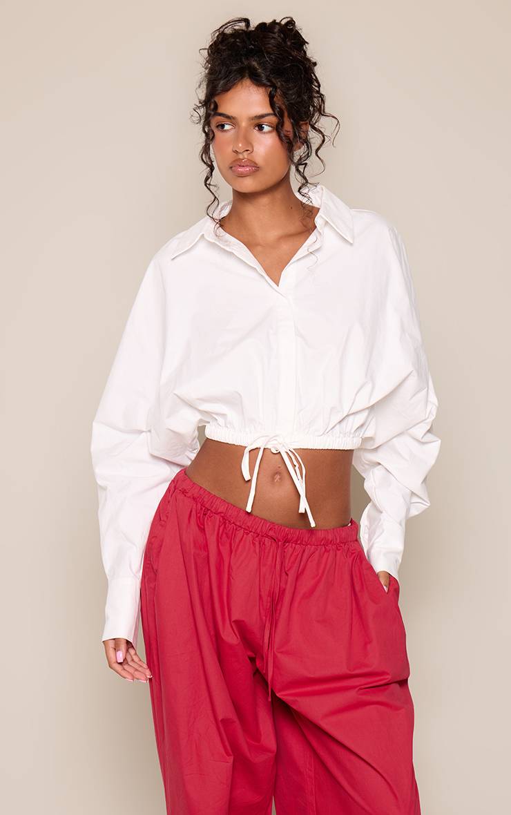 Blanc Chemise Courte Avec Détail Cordon À L'ourlet