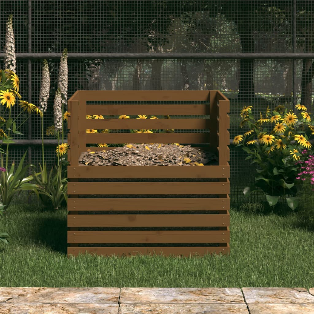 Composteur marron miel 80x80x78 cm bois massif de pin