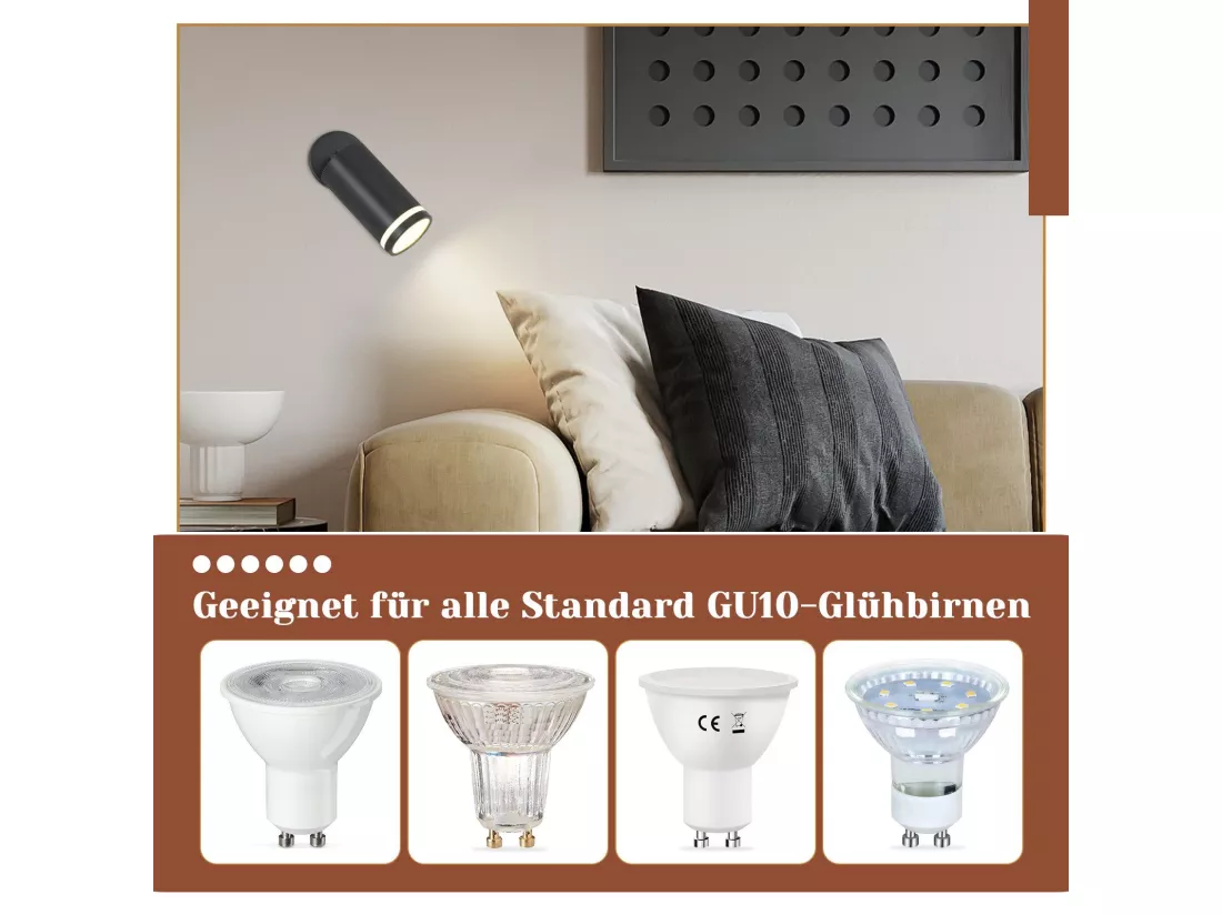 NETTLIFE Spot de plafond noir 1 ampoule plafonnier moderne spot GU10 spots orientables intérieur métal