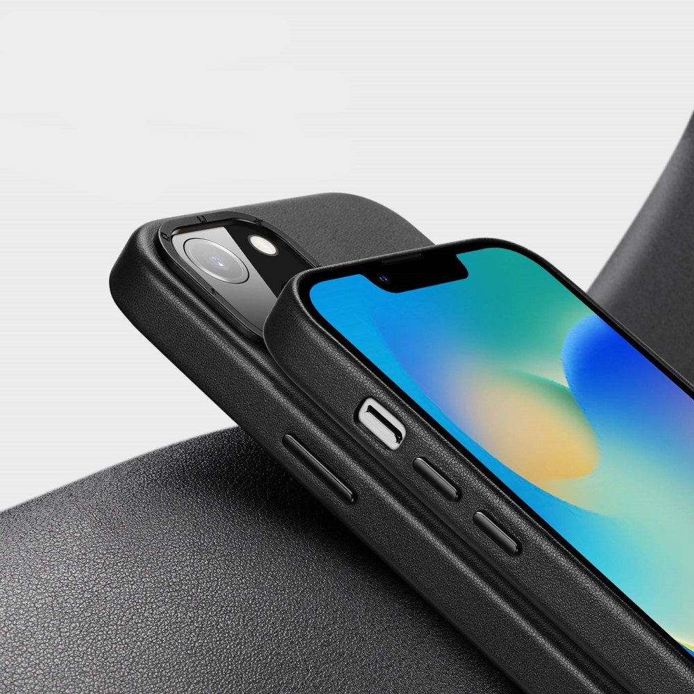 iPhone 14 MagSafe Hardcase Leder Hülle Back Case - Schwarz