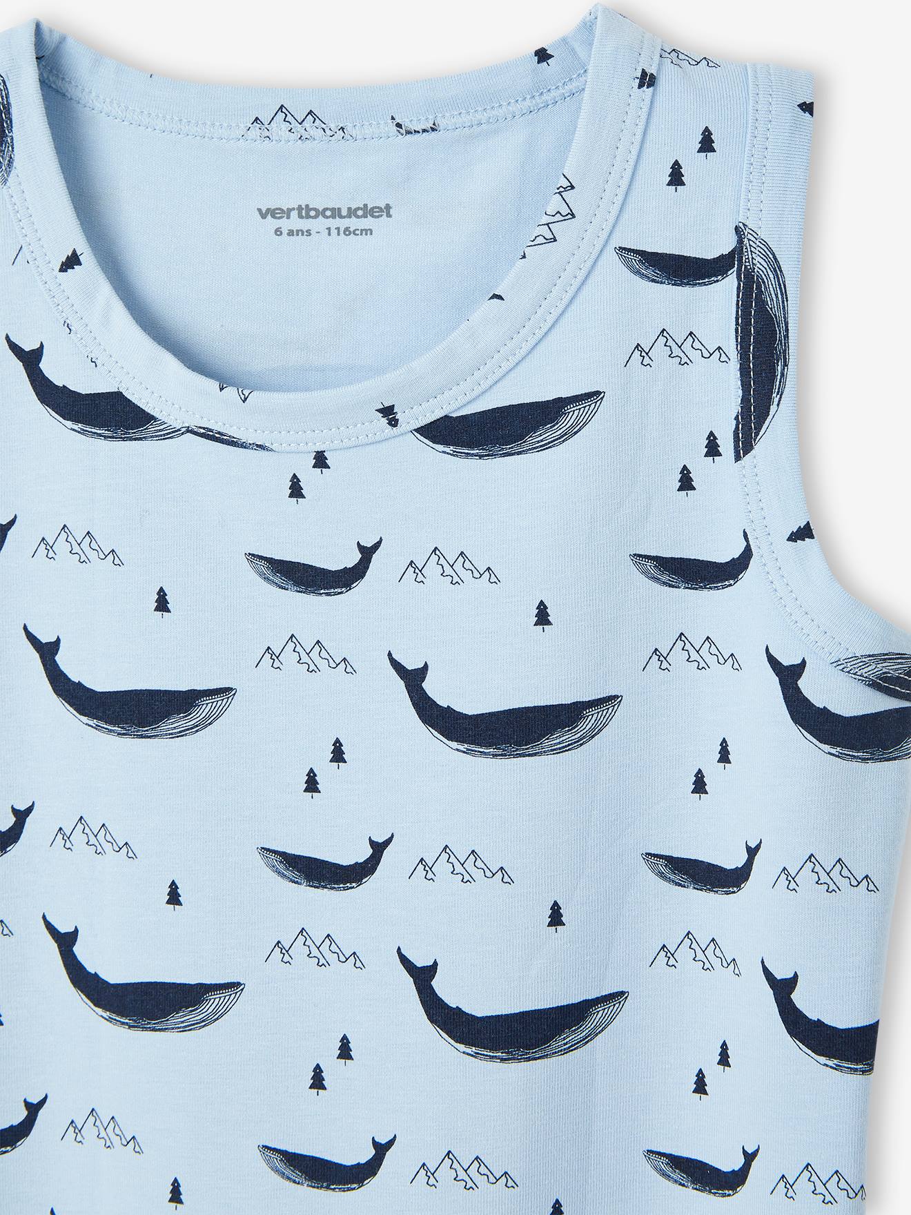 Conjunto de 3 camisetas regatas azul-claro com estampa de baleias para meninos