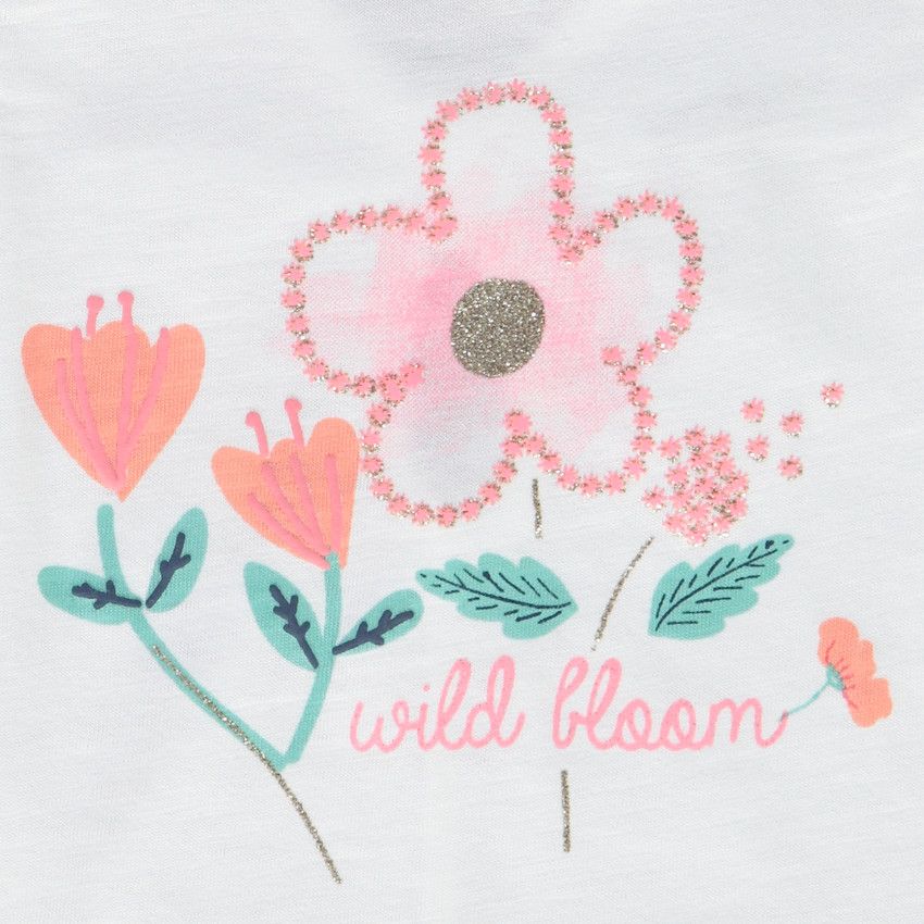 Ensemble 2 pièces débardeur print fleurs + short uni pour fille - Blanc