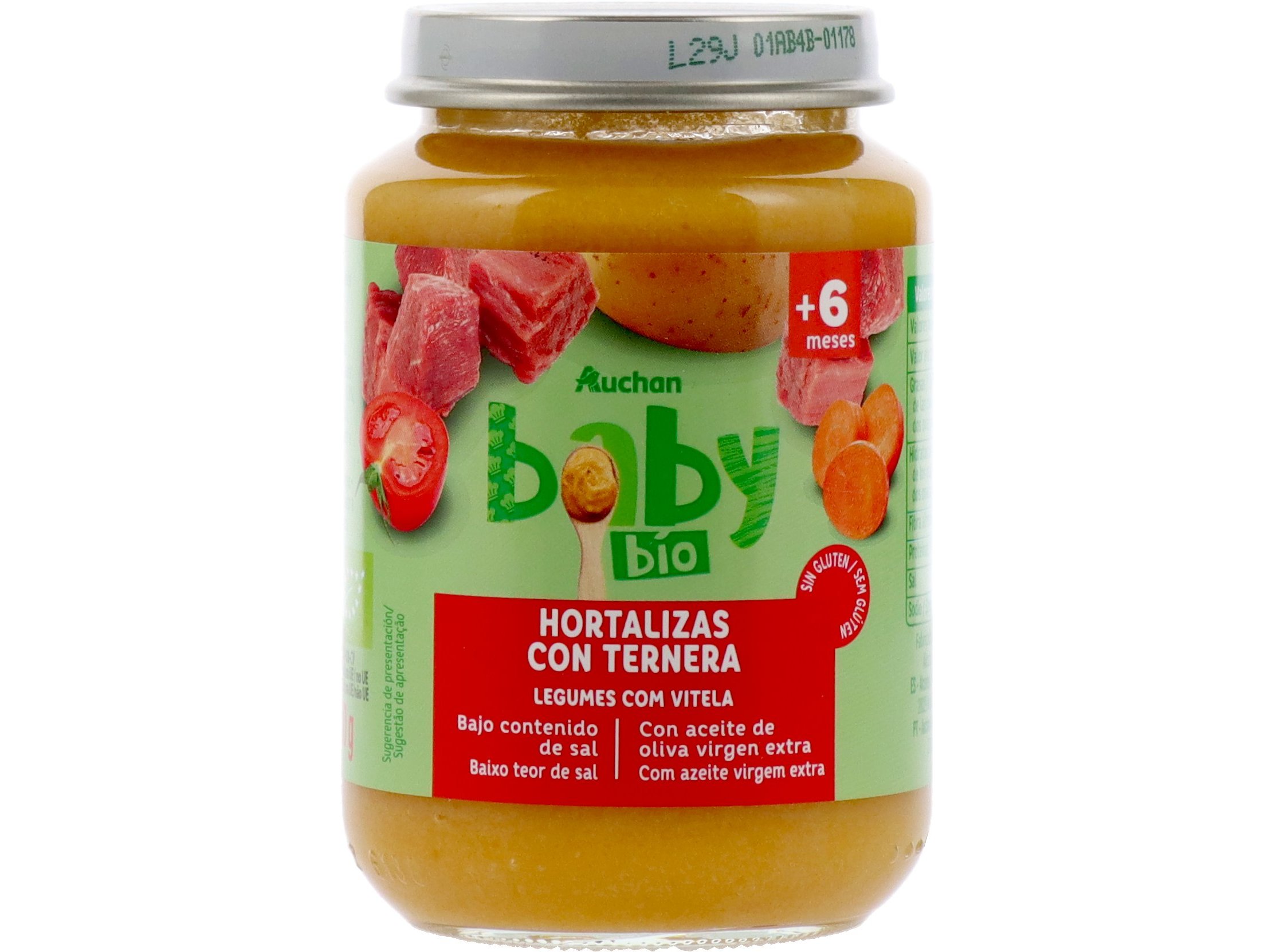REFEIÇÃO AUCHAN BABY BIO LEGUMES VITELA SEM GLÚTEN 200G