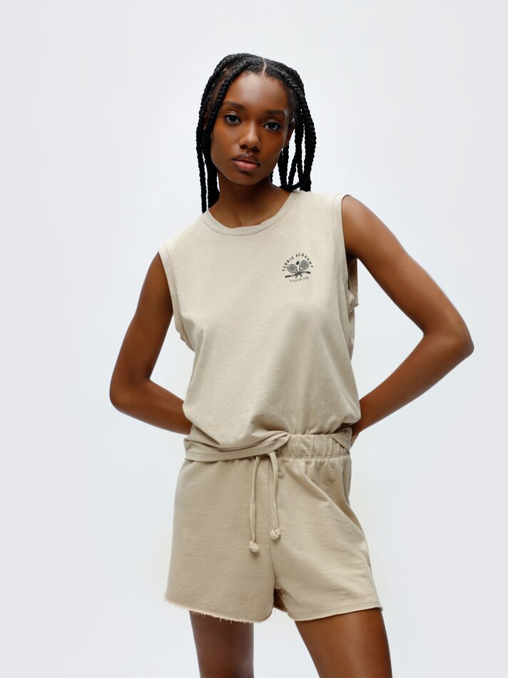 Camiseta regata estampada - Areia