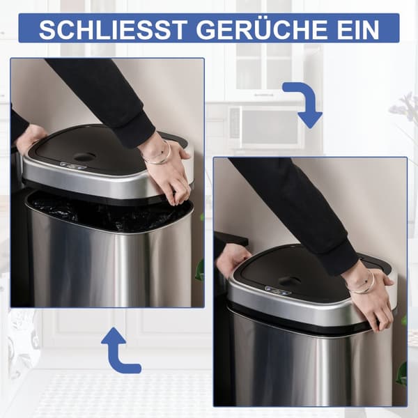 Søppelbøtte 58L Automatisk Søppelbøtte Med Infrarød Sensor, Hygienisk, Stor, Rustfritt Stål, Sølv, L40,9Xb28,9Xh68 Cm