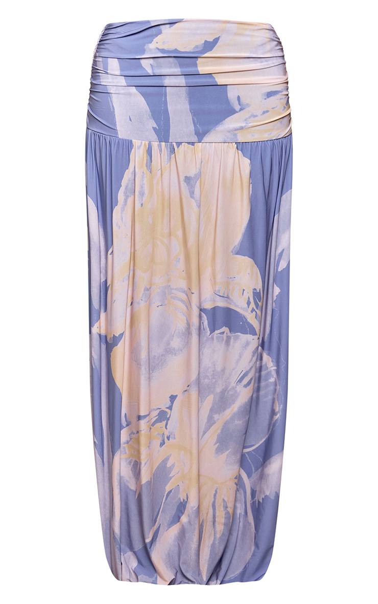 Bleu Jupe Longue Coordonnée À Imprimé Avec Taille Froncée Toucher Doux