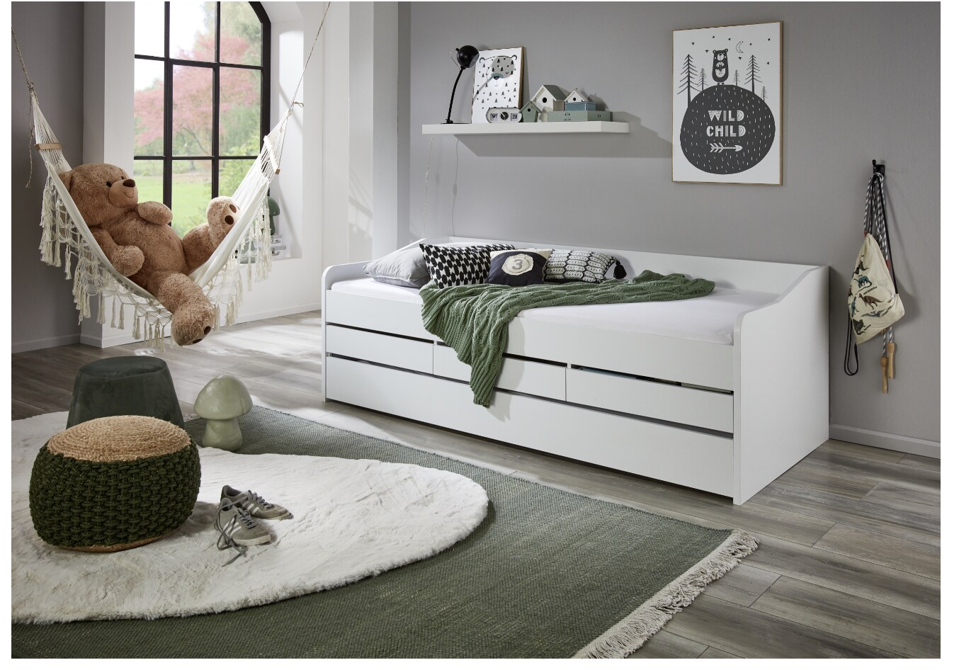 Relita - Funktionsbett Jill 90x200 ohne Lattenrost, 3 Schubladen u. Bettschublade Spanplatte weiß