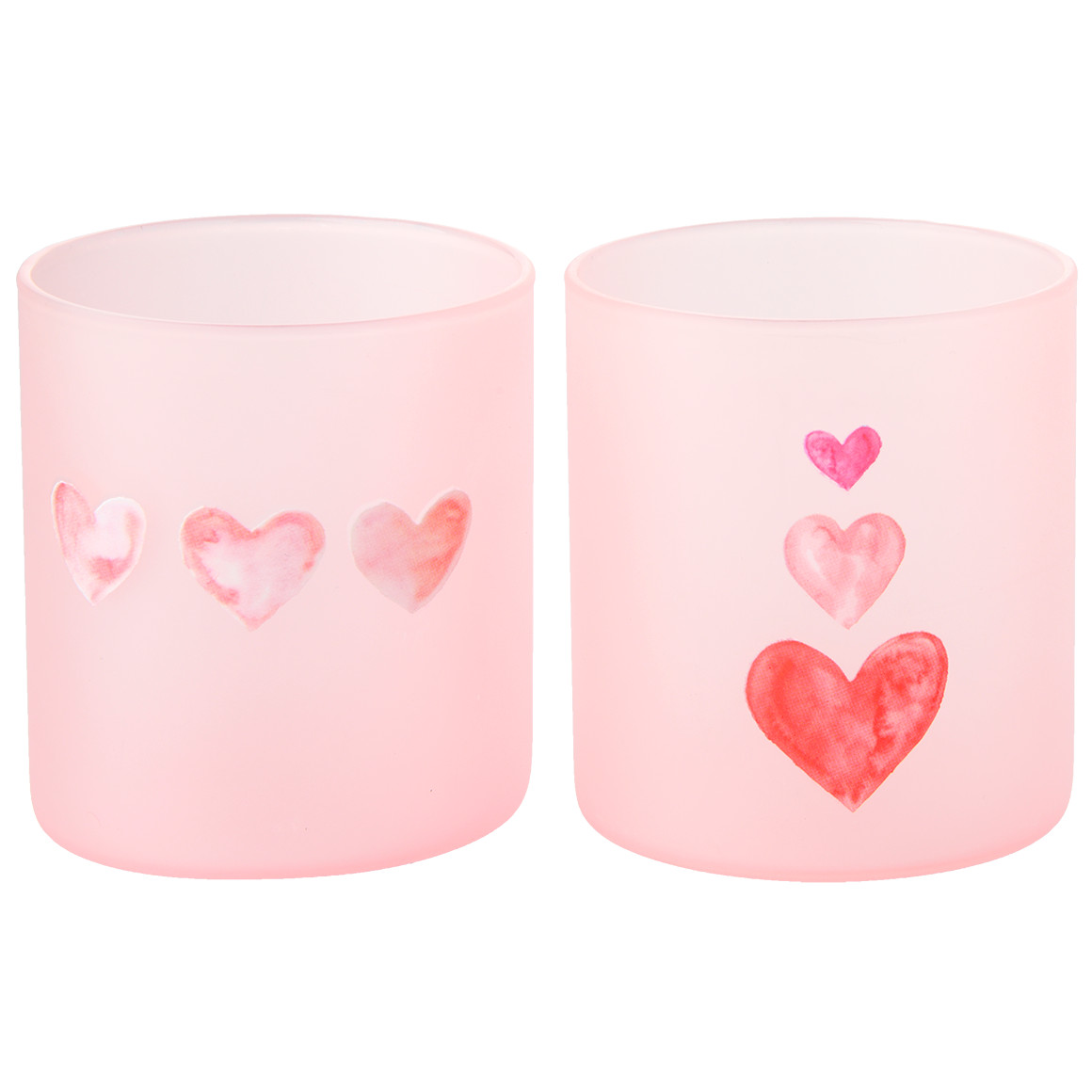 2 Teelichthalter mit Herz-Motiv rosa