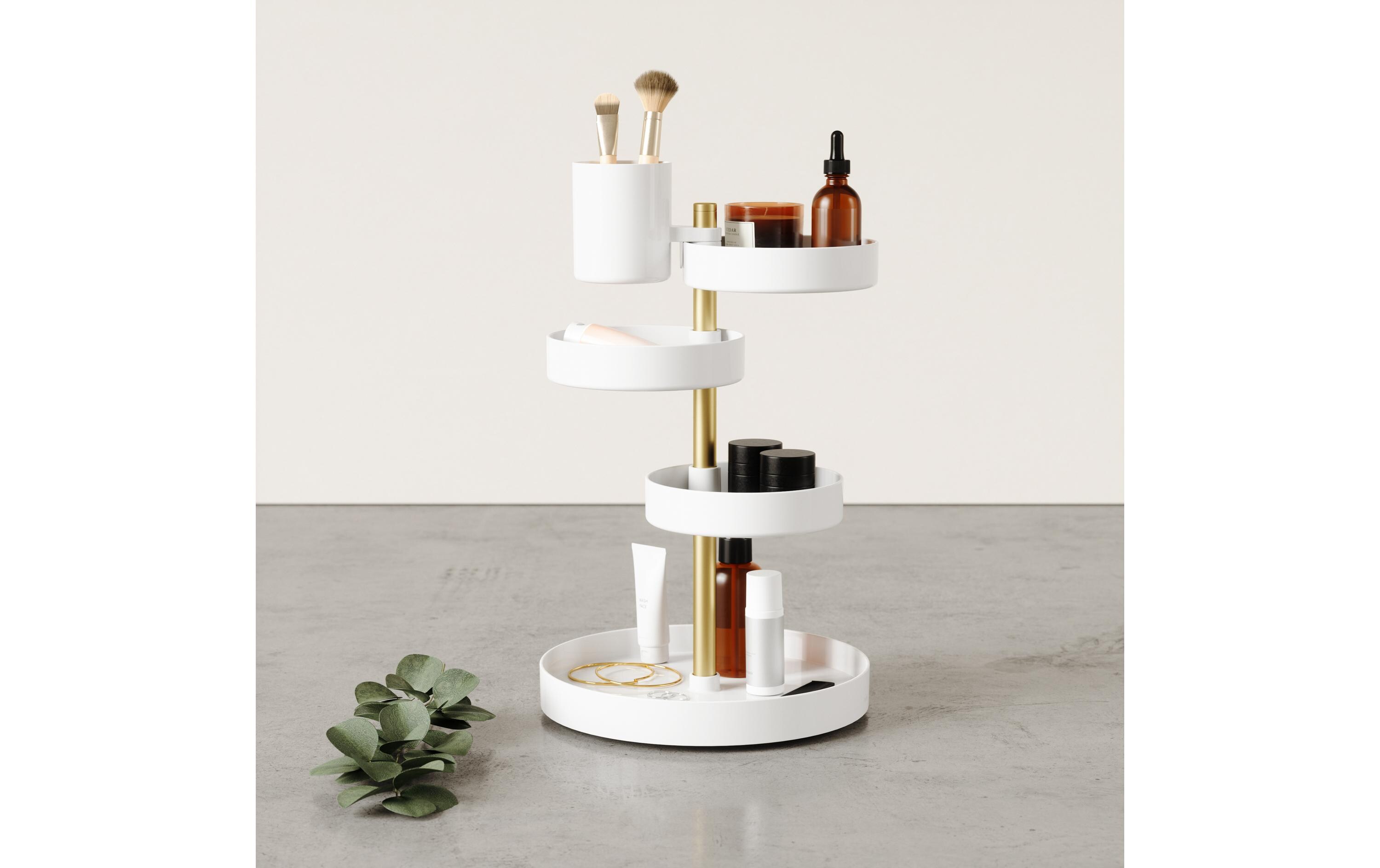 Bad-Utensilienhalter Pirouette Gold/WeissKosmetik Organizer mit drehbaren Fächern