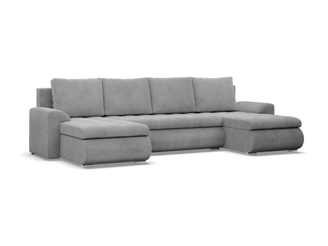 Canapé d'angle en U avec fonction sommeil, 2 méridiennes, Cord - Gris