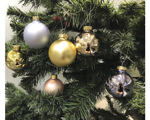 Lafiora glazen kerstboomballen Ø 6 cm goud roze paars 54 st.