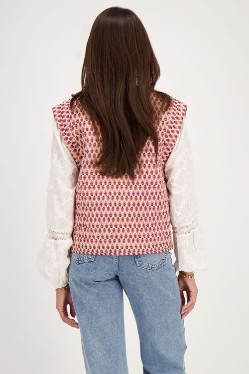 Beige gilet met roze en groene bloemenprint