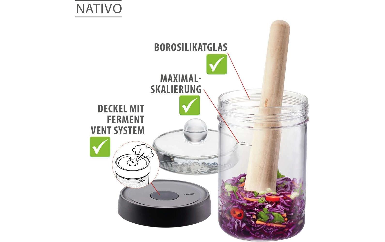 Fermentationsglas NATIVO 4-teilig, 1 LFermentationsgläser Set mit Deckel