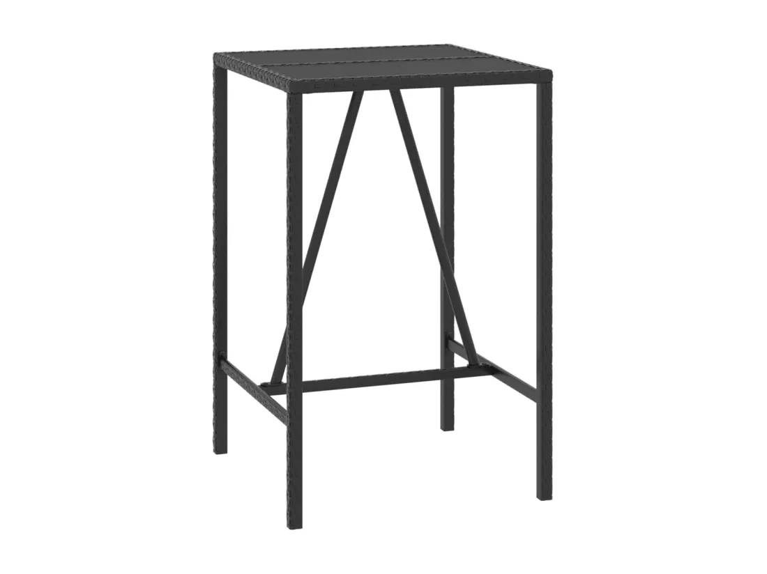 Prolenta Premium - Table de bar et dessus en verre noir 70x70x110 cm poly rotin