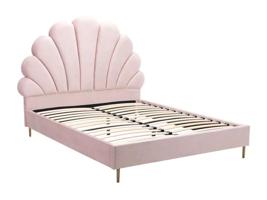 Lit coquillage 140 x 190 cm - Velours - Rose - LIVAYA