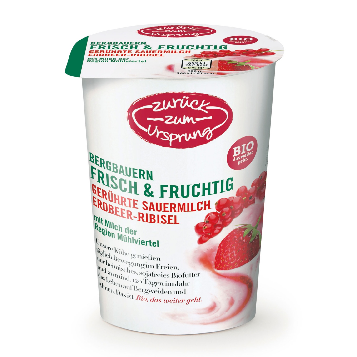 ZURÜCK ZUM URSPRUNG BIO-Bergbauern-Sauermilchjoghurt, Erdbeer-Ribisel 180 g