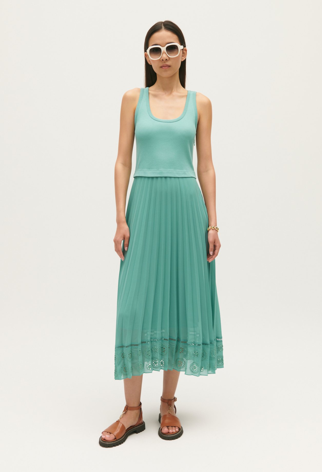 Robe midi bimati&egrave;re vert d'eau