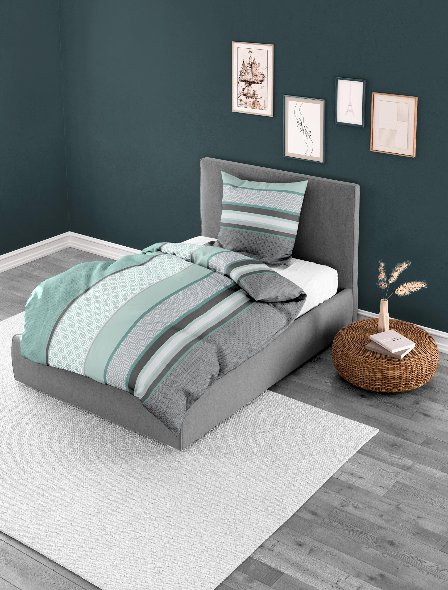 Bettwäsche Mako-Satin MINT 135x200cm, mit 1 Kissen