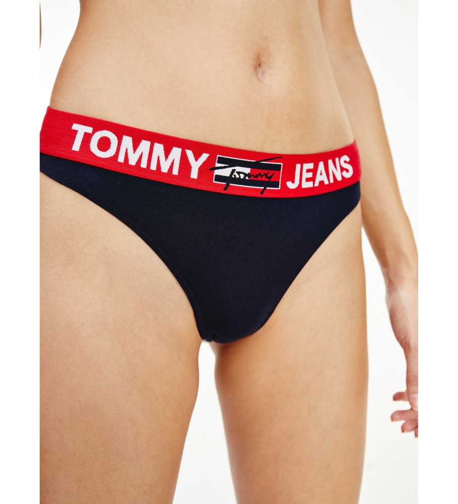 Calcinha fio dental Tommy Hilfiger com logo na cintura, azul marinho.