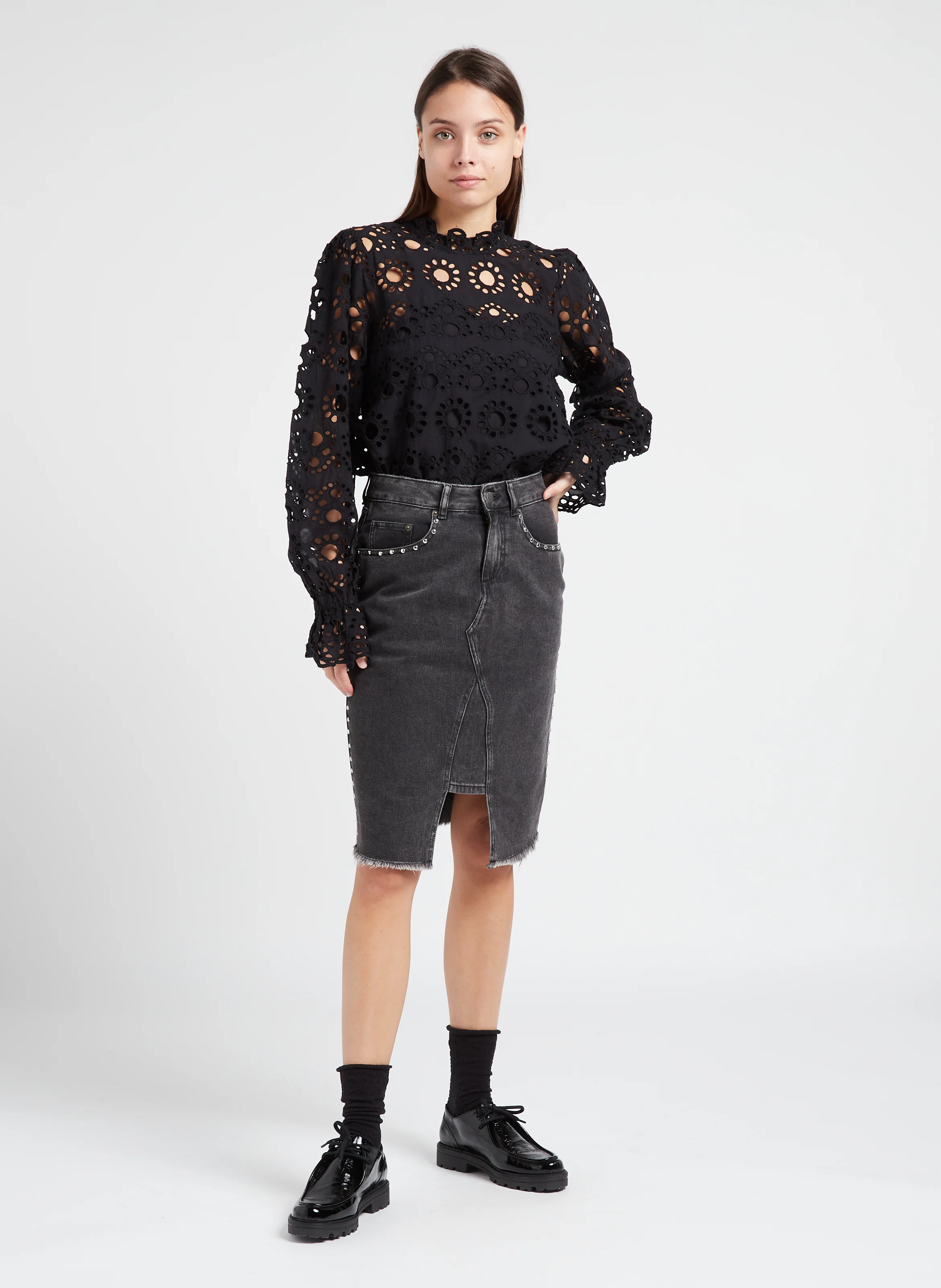 BRADIE - Top droit col montant en coton biologique | Noir