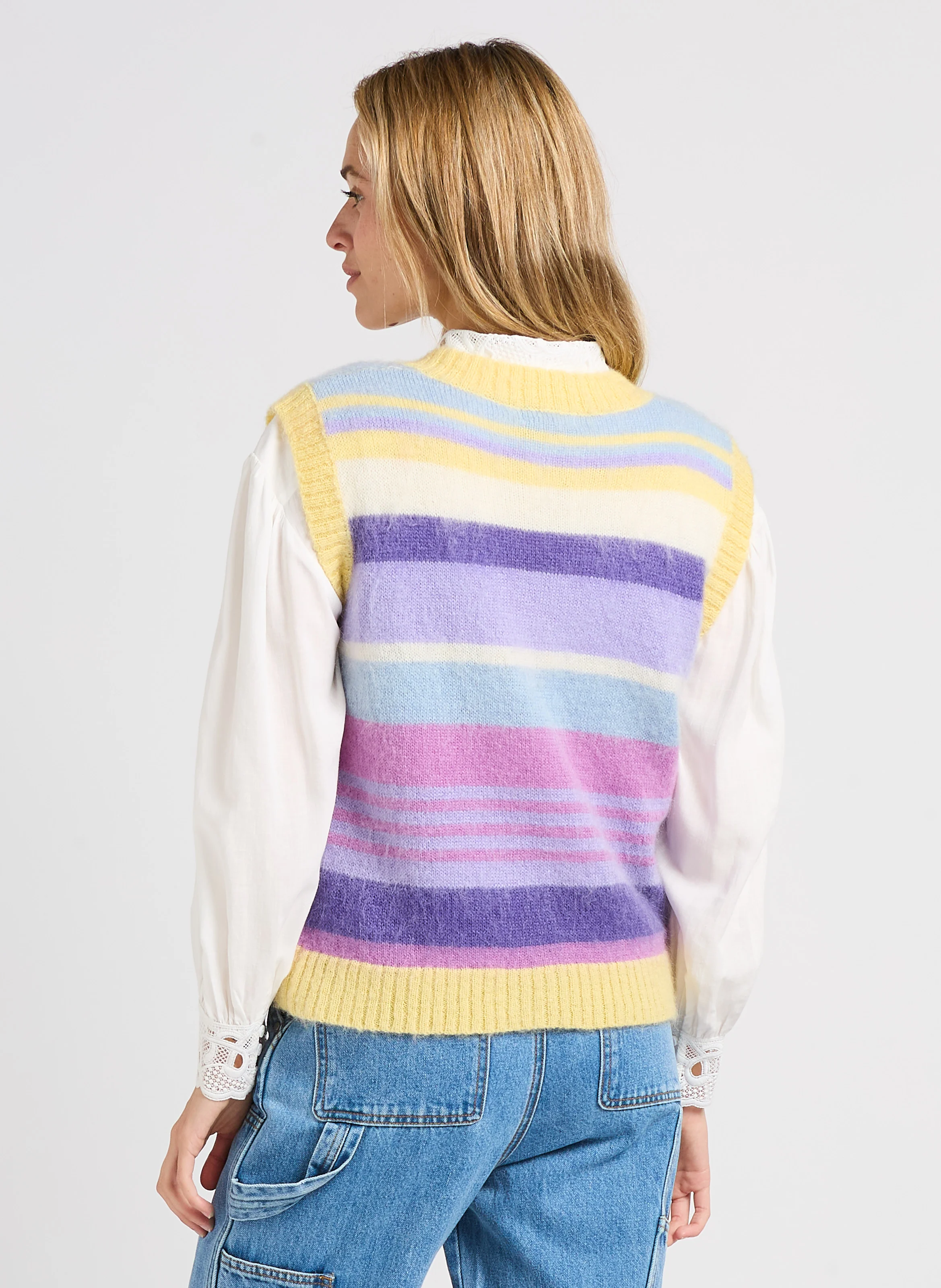 PAKALIS - Pull droit sans manches col V en maille | Violet
