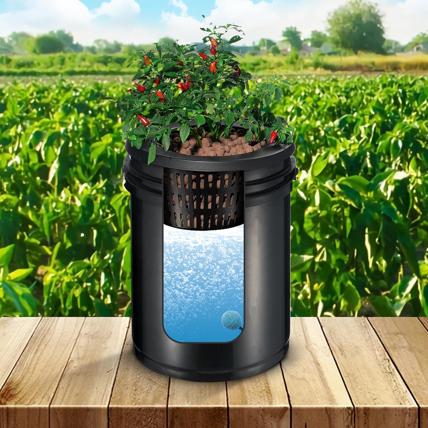 VEVOR RDWC Hydroponisches Anbausystem, Hydrokultur Anzuchtsysteme mit Tropfsystem, Umwälz-Tiefwasserkultur, 4 Eimer und 1 Reservoir, mit Luftpumpe und Wasserstandsanzeige für Blattgemüse