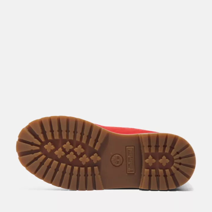 Bota Timberland Premium de 6 polegadas impermeável, edição 50, para crianças, na cor vermelha.