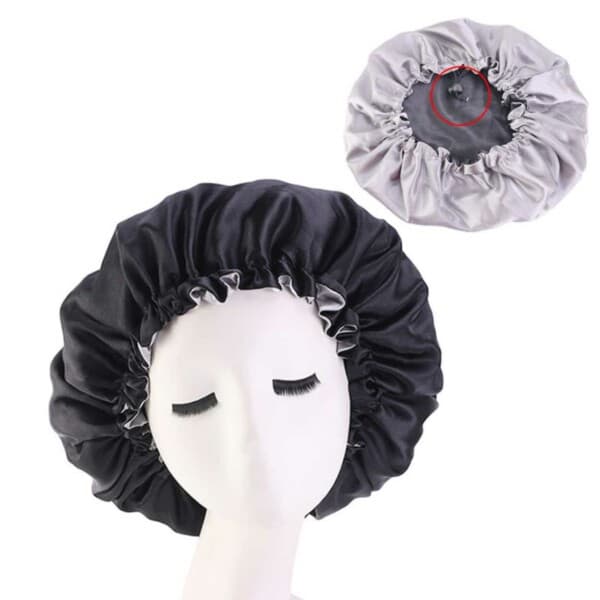 Sleeping Cap - Satin Hair Care Wedding Bonnet - Justerbar søvnhette svart