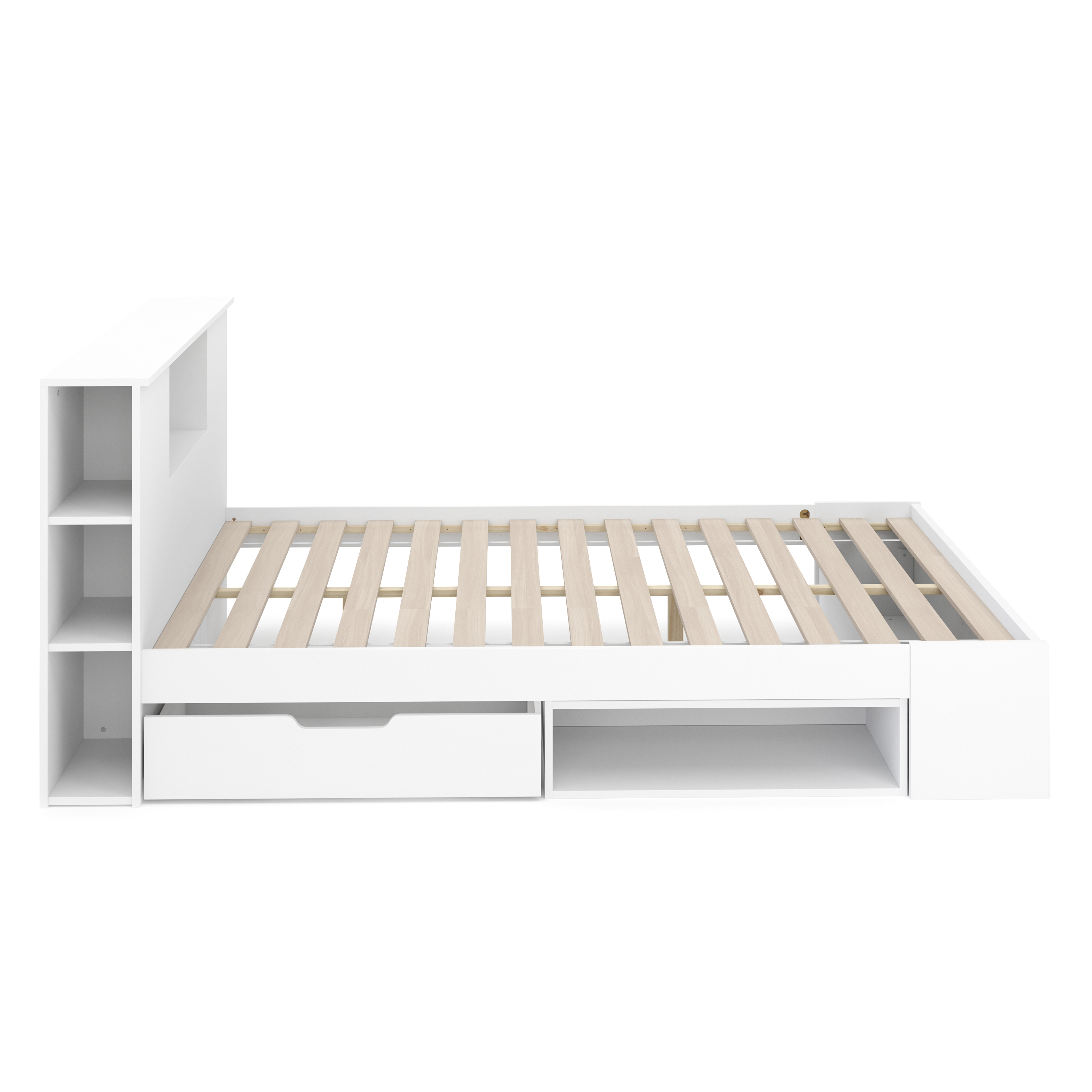Bett Holz MADELYN mit Stauraum und Schublade 140 x 200 cm weiss