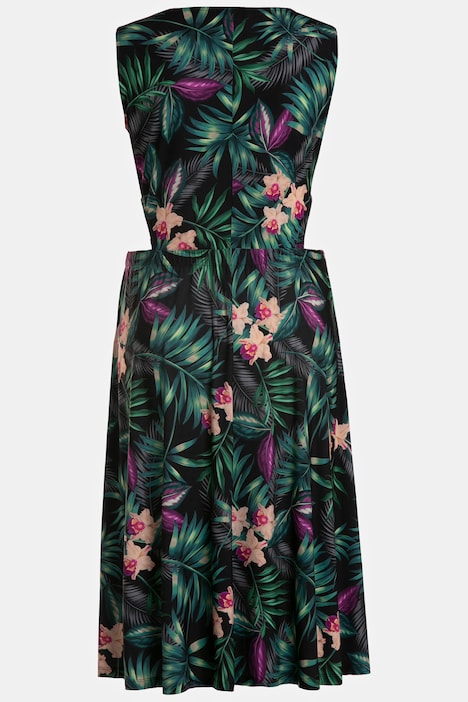 Midikleid, CutOuts, Patch Print, V-Ausschnitt, breite Träger