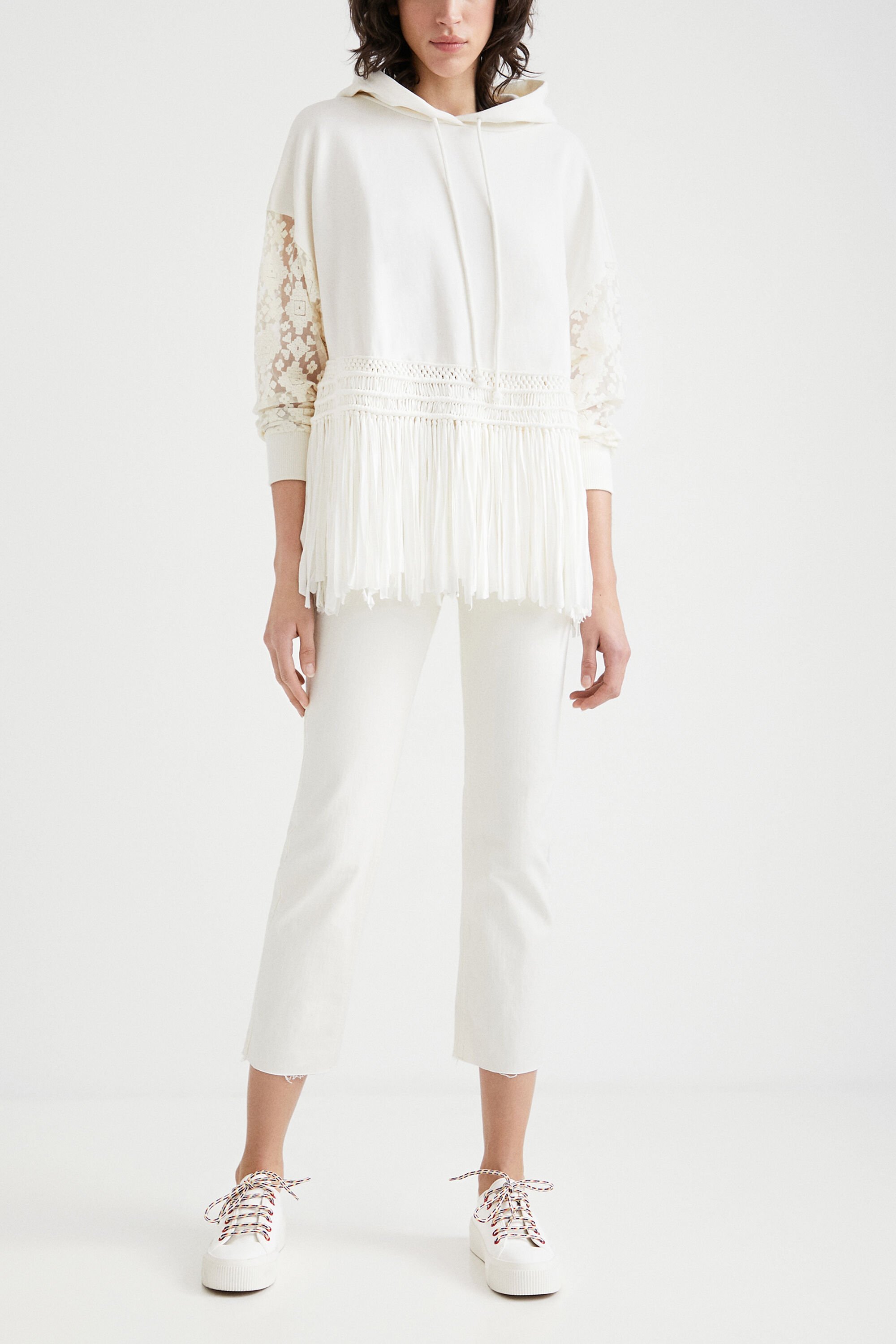 Sweat-shirt franges et dentelle