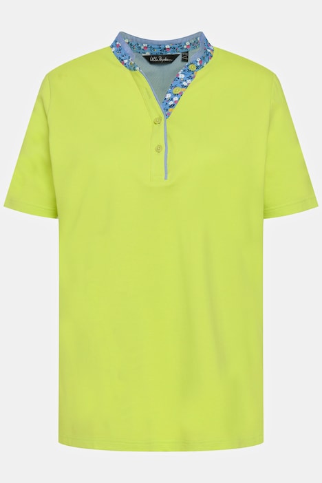 Poloshirt, Stehkragen, Blütendetails,  Classic, Halbarm