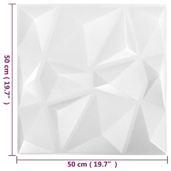 vidaXL 3D-veggpaneler 12 stk 50x50 cm diamant hvit 3 m²
