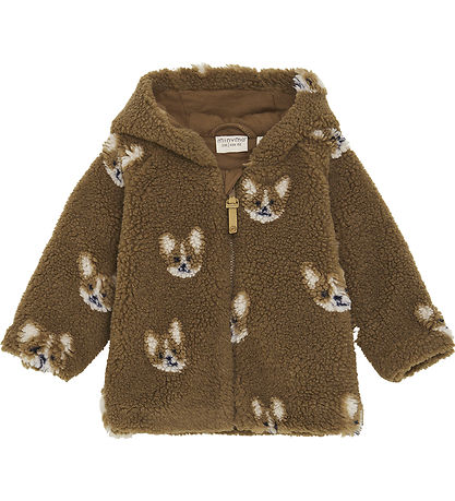 Minymo Fleecejacke - Teddy - Sepia m. Tiere