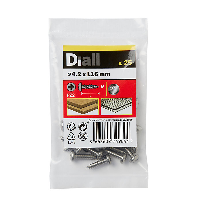 Vis zinguée autoperceuses à tête cylindrique acier inoxydable A2, 4,2x16 mm - 25 pièces