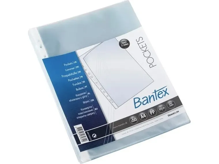 Lomme Bantex med åbning i top og langs hulkant 0,09 mm transparent - (50 stk.)
