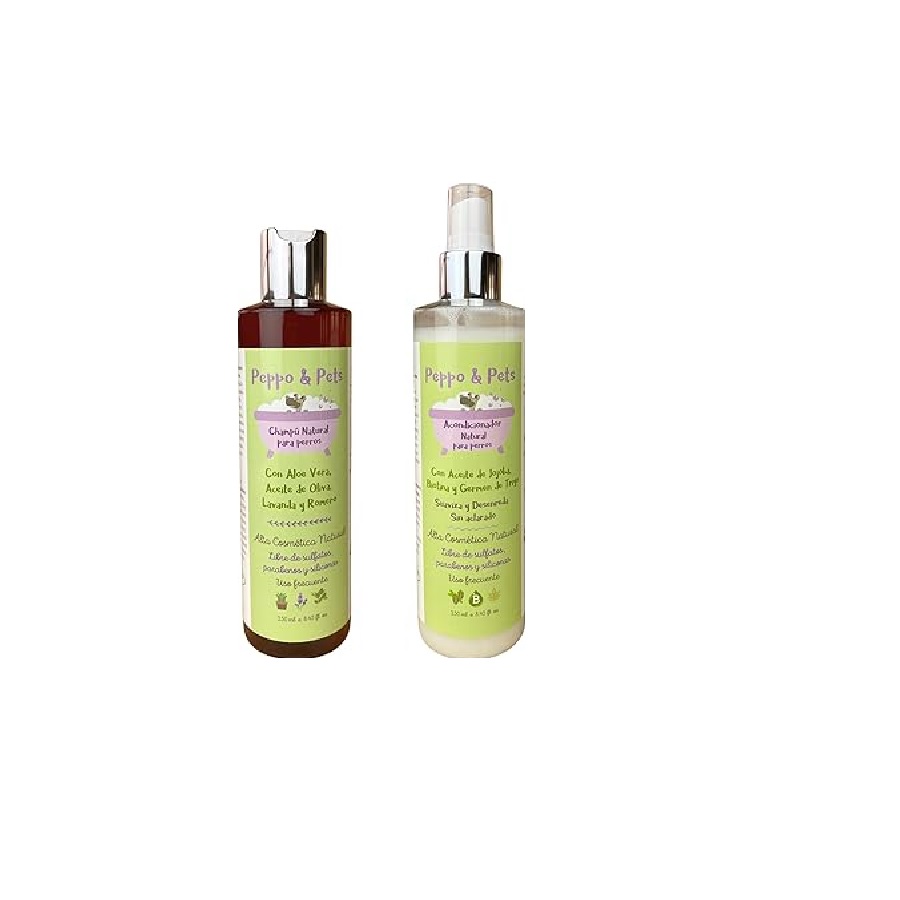 Peppo and Pets - Kit Spray de Shampoo e Condicionador Natural para Cães
