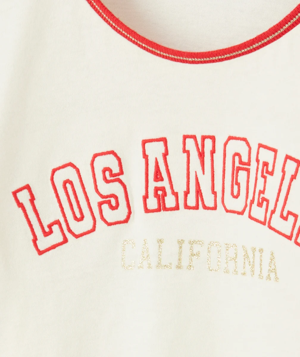T-SHIRT MANCHES LONGUES FILLE EN COTON BIO ÉCRU THÈME LOS ANGELES