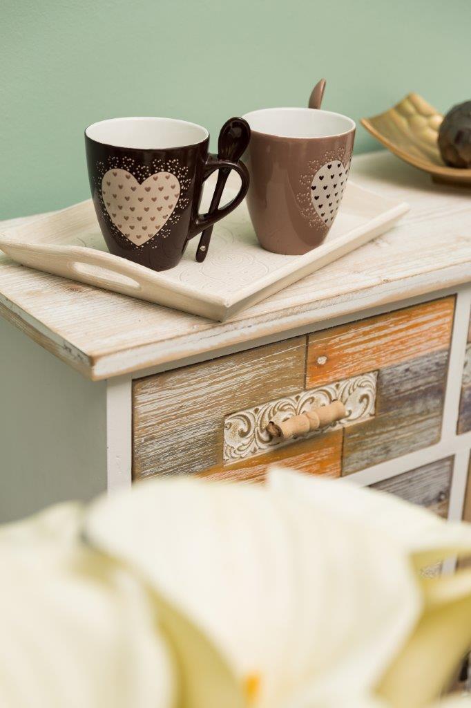 2er Becher-Set mit Löffel DARUN - beige-braun - Porzellan
