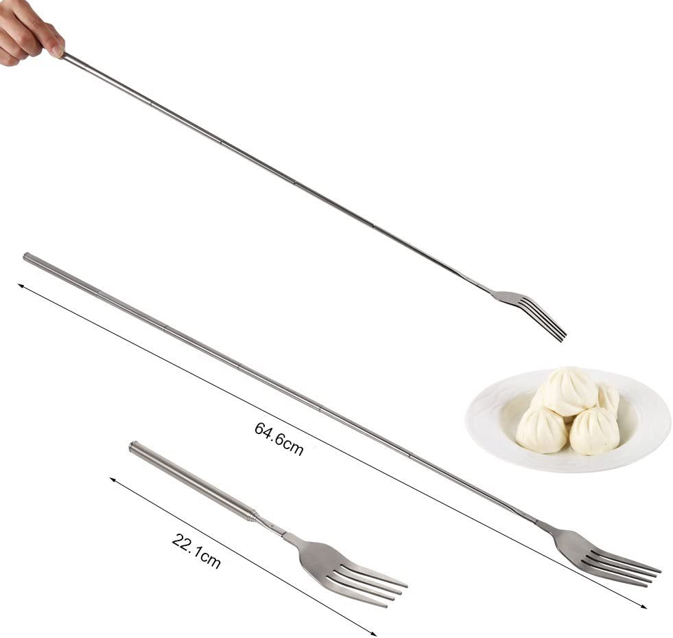 Edelstahl Teleskop Gabel Ausziehbares Essbesteck für Lagerfeuer / Grill / Küche - Silber